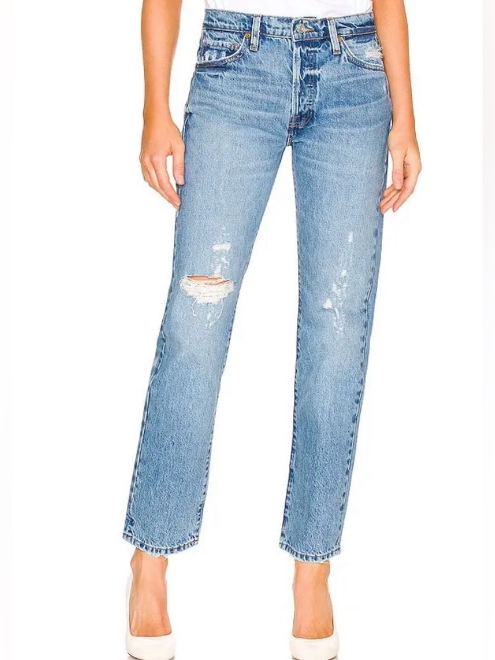 FRAME Le Slouch Distressed Straight Leg Jeans Blue Size 27